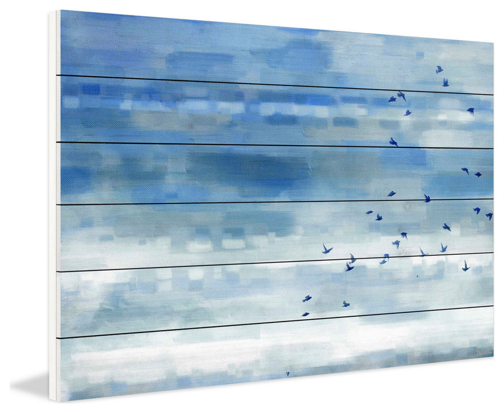 "Blue Sky Birds" Wall Art on Wood, 60"x40"