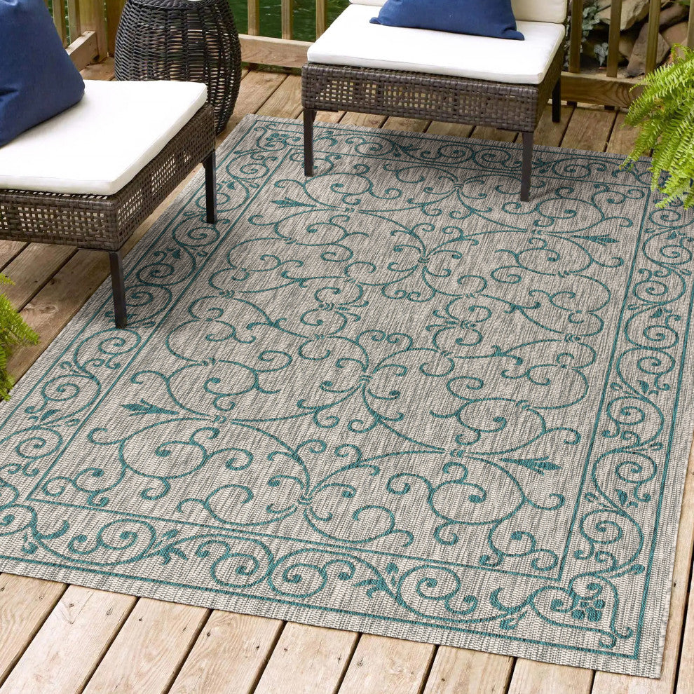 Charleston Vintage Filigree Textured Weave Indoor/Outdoor Area Rug