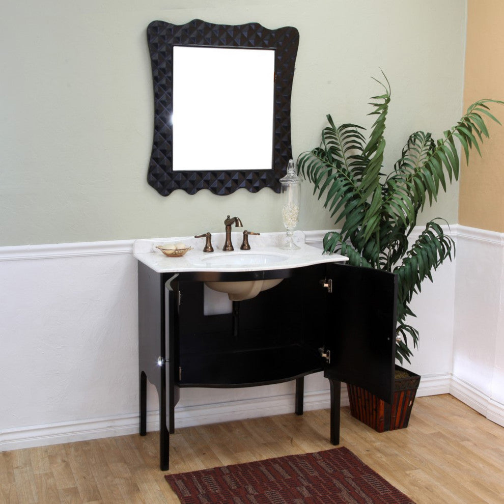 36" Single Sink Vanity, Wood, Black , White Marble