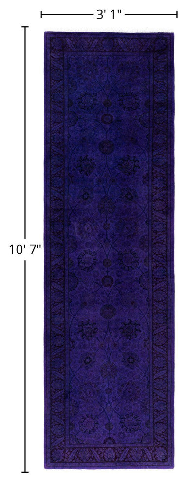 Overdyed One-of-a-Kind Hand-Knotted Area Rug Purple, 3' 1" x 10' 7"