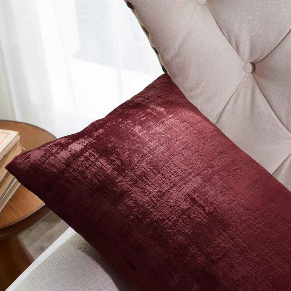 Velvet 2 Piece Lumbar Pillow Cover Set, Ruby Wine, 2 Piece, 14"x26"