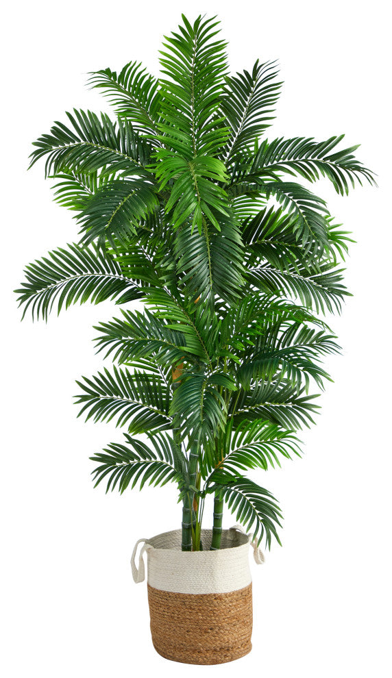 6' Curvy Parlor Artificial Palm Tree, Handmade Natural Jute and Cotton Planter