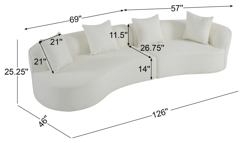 GDF Studio 126" Modular Curved 5-Seater Sectional Sofa wiith Pillows, Beige