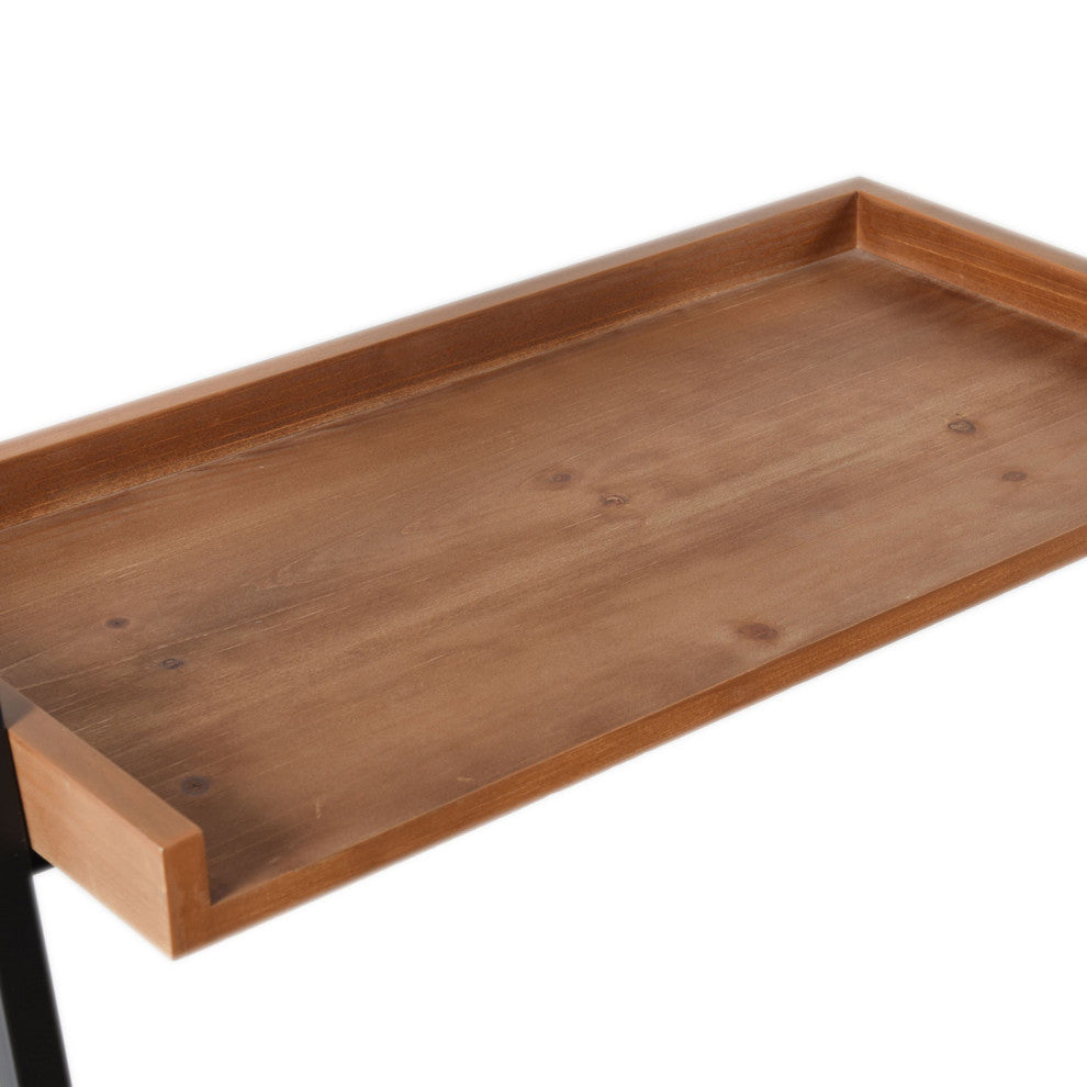 Lena Decorative Standing Shelves Round Mirror Wood Brown Finish