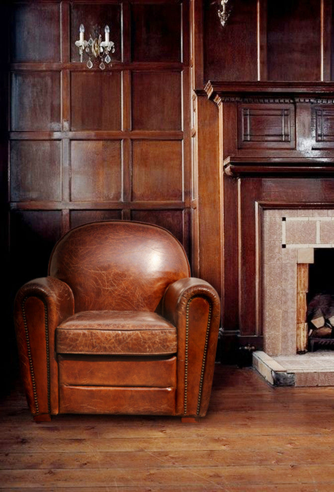 Pasargad Home Genuine Leather Paris Club Chair, Brown