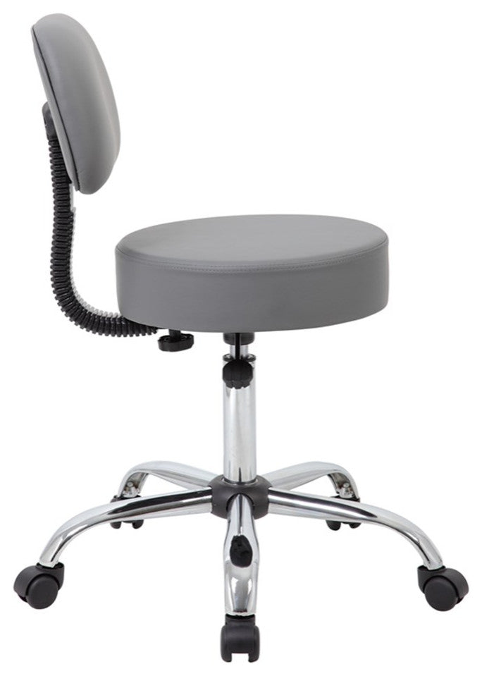 Boss Office Products Vinyl Mid-Back Medical Stool in Gray