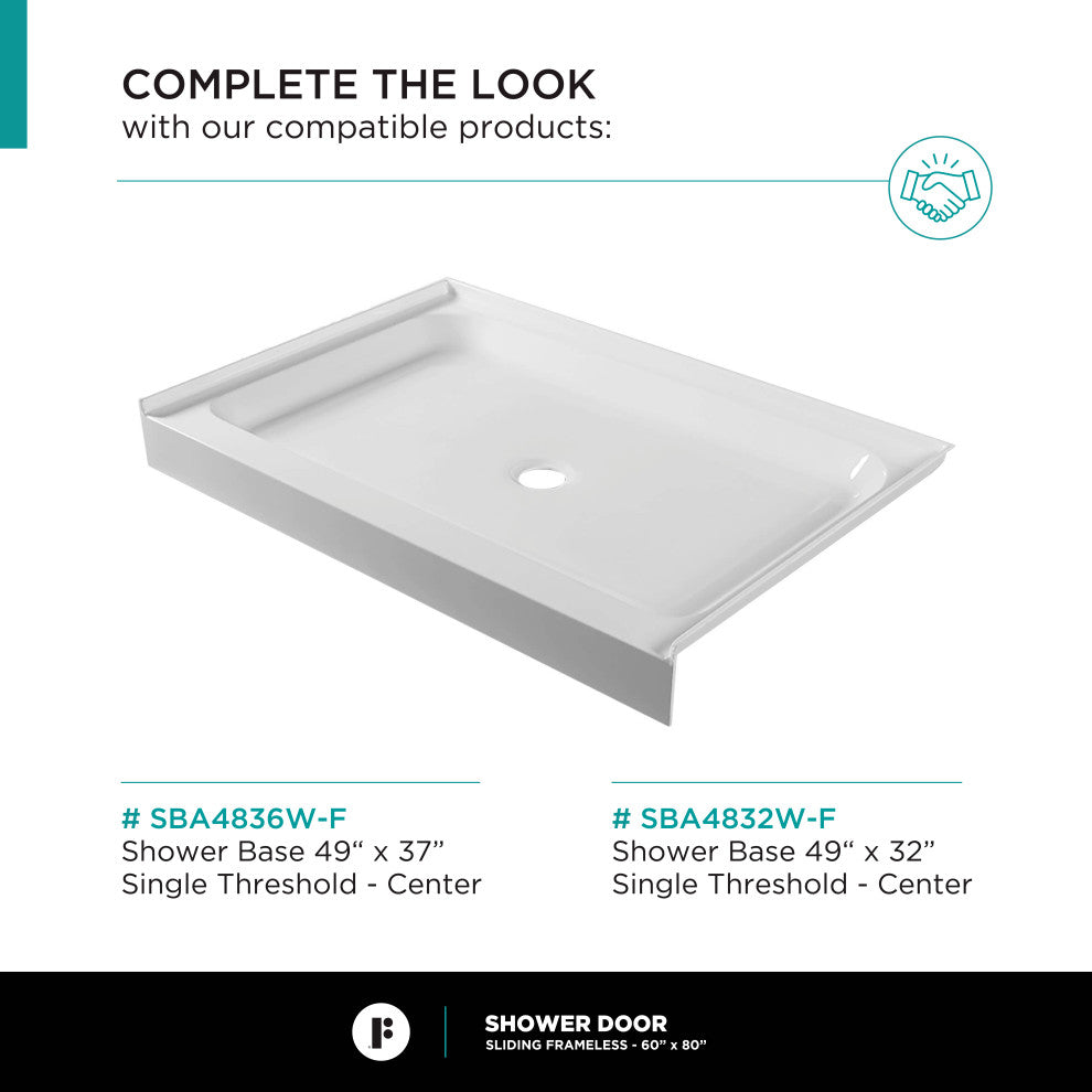 Frameless Clear Sliding Shower Door With Tempered Glass - Shower Bathroom Door, Satin Nickel, 60" X 80", Double Sliding Door