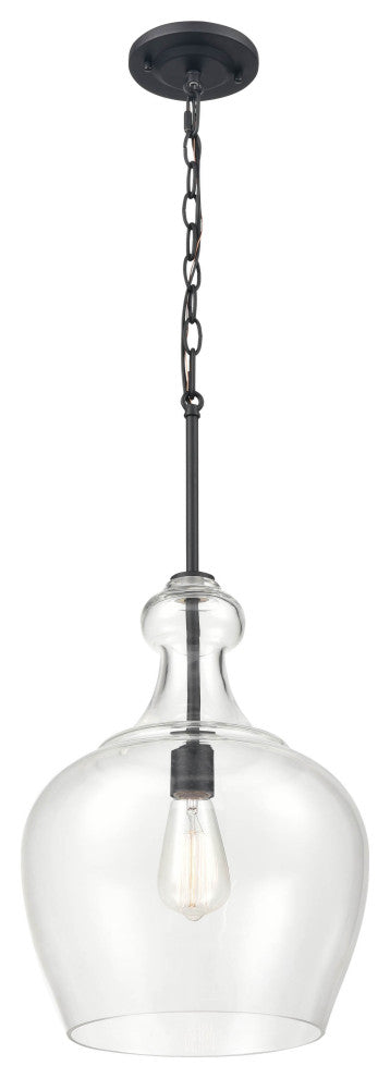 1 Light 12 in. Matte Black Pendant
