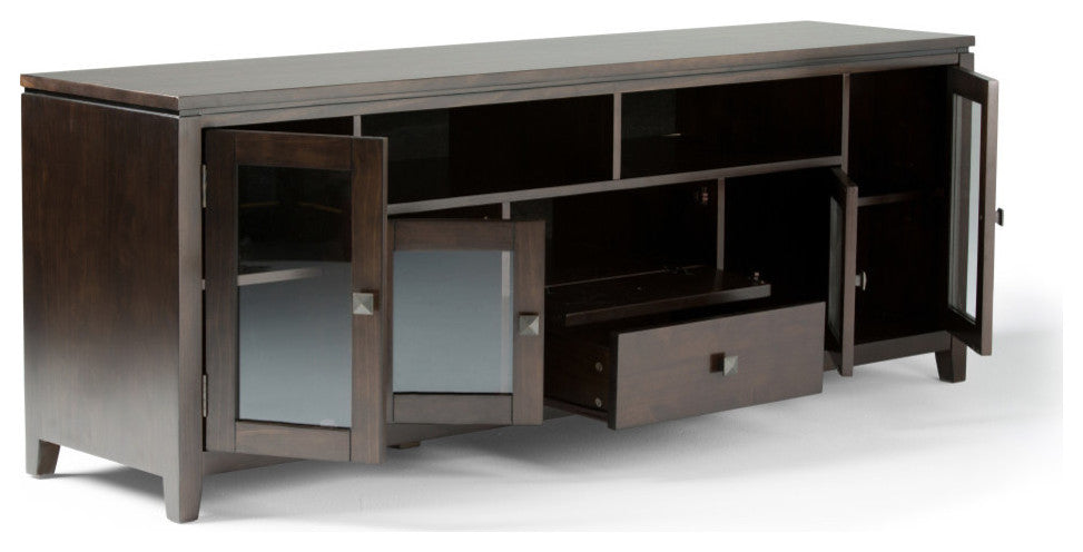 Cosmopolitan SOLID WOOD 72 inch Wide TV Media Stand For TVs up to 80 inches, Mahogany Brown
