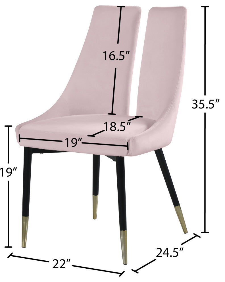 Sleek Velvet Upholstered Dining Chair (Set of 2), Pink