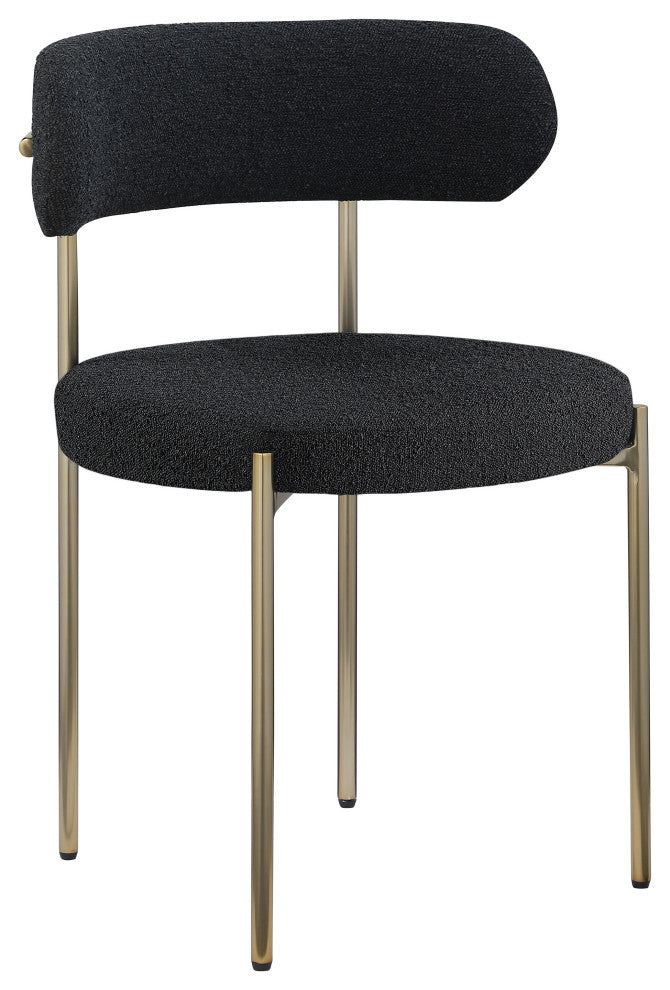 Beacon Dining Chair, Set of 2, Black, Boucle Fabric, Brushed Brass Finish