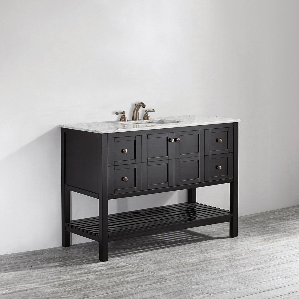 48" Vanity in Espresso with Carrara White Marble Countertop Without Mirror