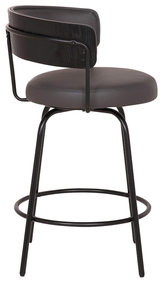 Avalon 26" Gray Faux Leather Swivel Barstool, Black Powder Coated Finish