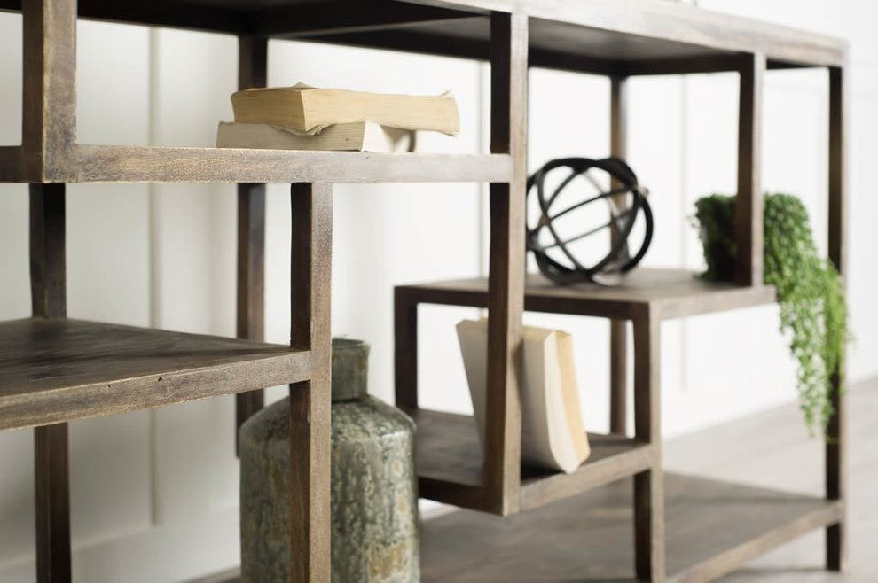 Wright I Medium Brown Solid Wood Multi-Level Shelf Console Table