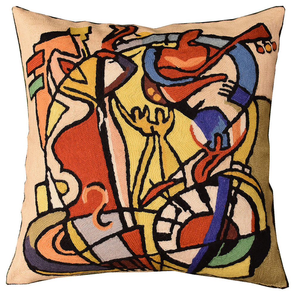 Wild Party I by Alfred Gockel Accent Pillow Cover-Handembroidered Wool 18x18"