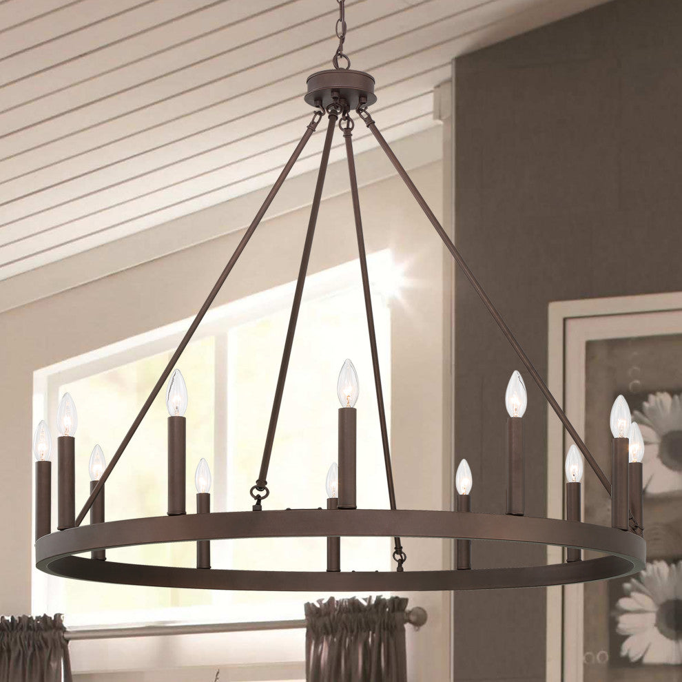 Farmhouse Wagon Wheel 12-Light Chandelier, Oil Rubbed Bronze