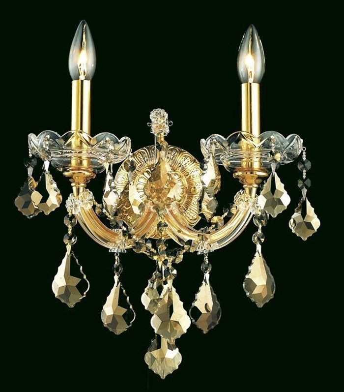 Elegant Maria Theresa Wall Sconce, Gold Finish With Royal Cut Crystal