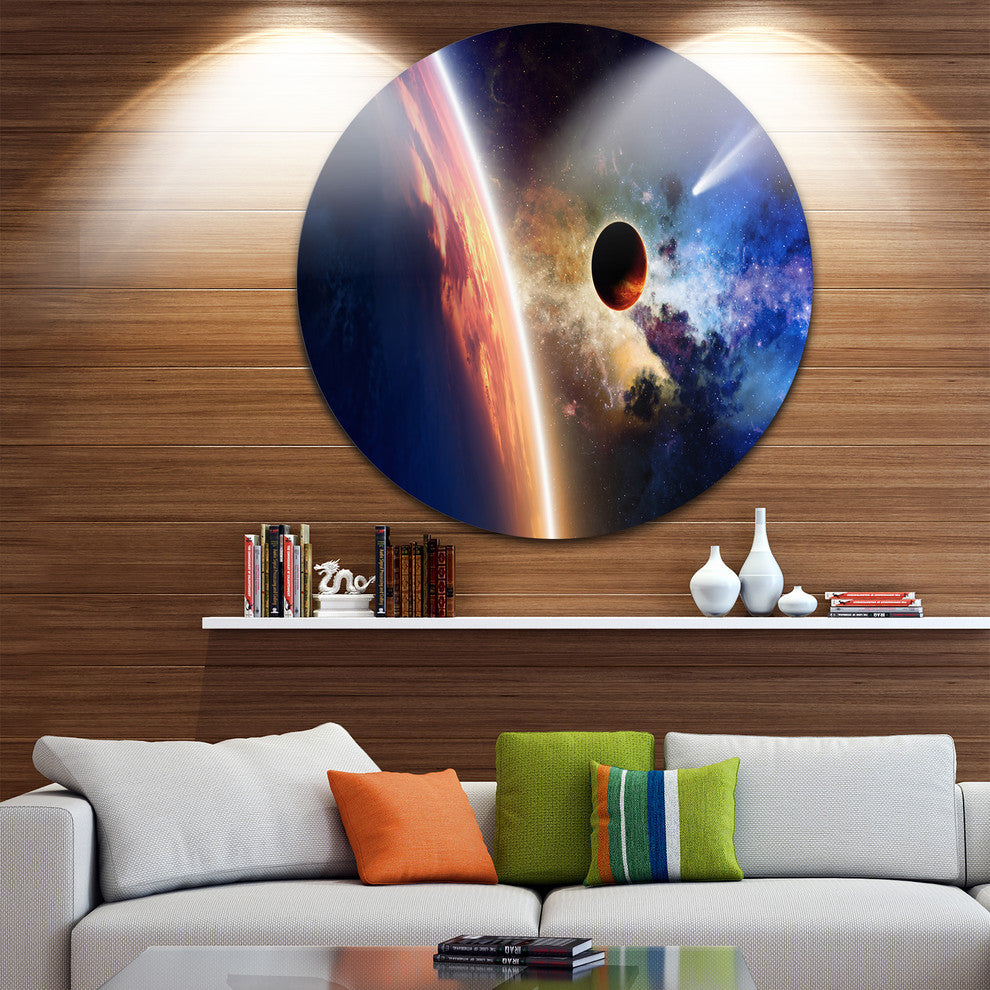 Planet And Comet In Space, Spacescape Disc Metal Wall Art, 38"