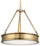 3-Light Pendant, Liberty Gold With Clear Sandblast Paint White Glass