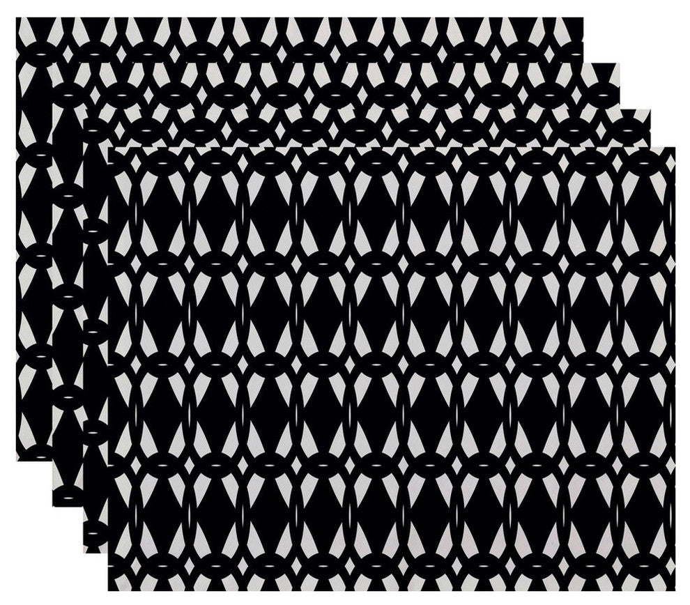18"x14" Geo-Craze, Geometric Print Placemat, Navy Blue, Set of 4
