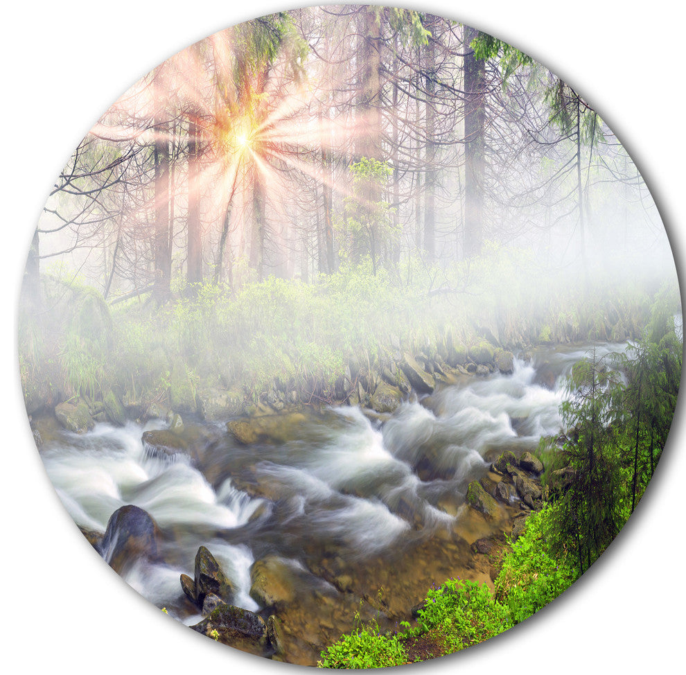 Foggy Carpathian With Sunlight, Landscape Photo Disc Metal Artwork, 38"