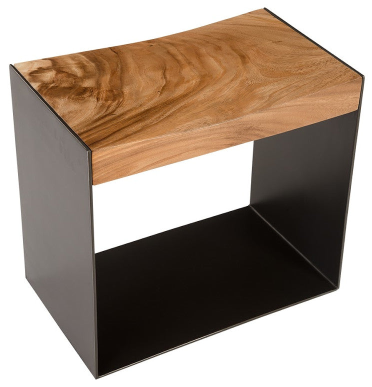 Iron Frame Stool, Chamcha Wood, Natural