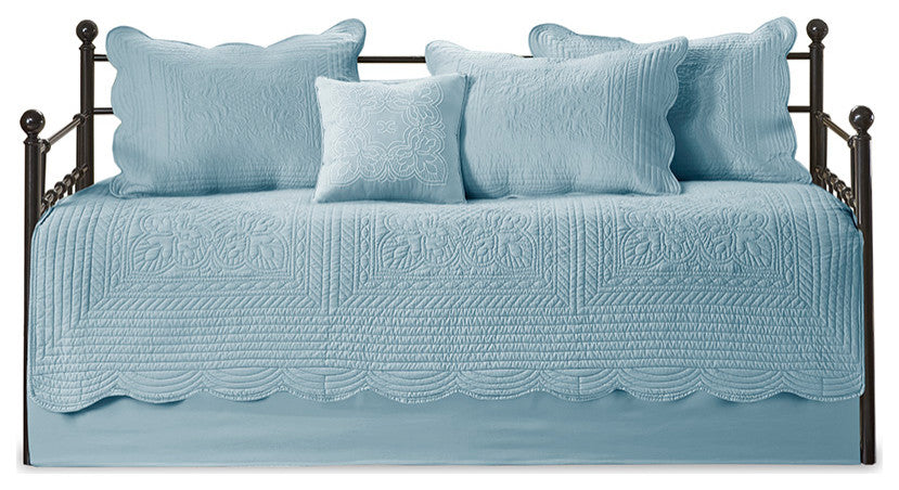 Madison Park Tuscany 6 Piece Reversible Scalloped Edge Daybed Cover Set, Blue