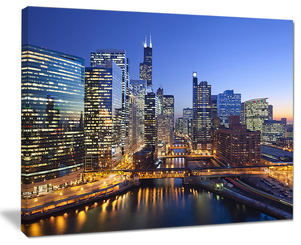 "Chicago River With Bridges at Sunset" Canvas Print20"x12"