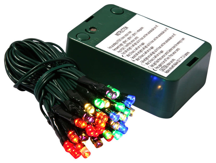 Vickerman 35 Multicolored LED Lights, Brown Wire, Battery Operated, Wide Angle