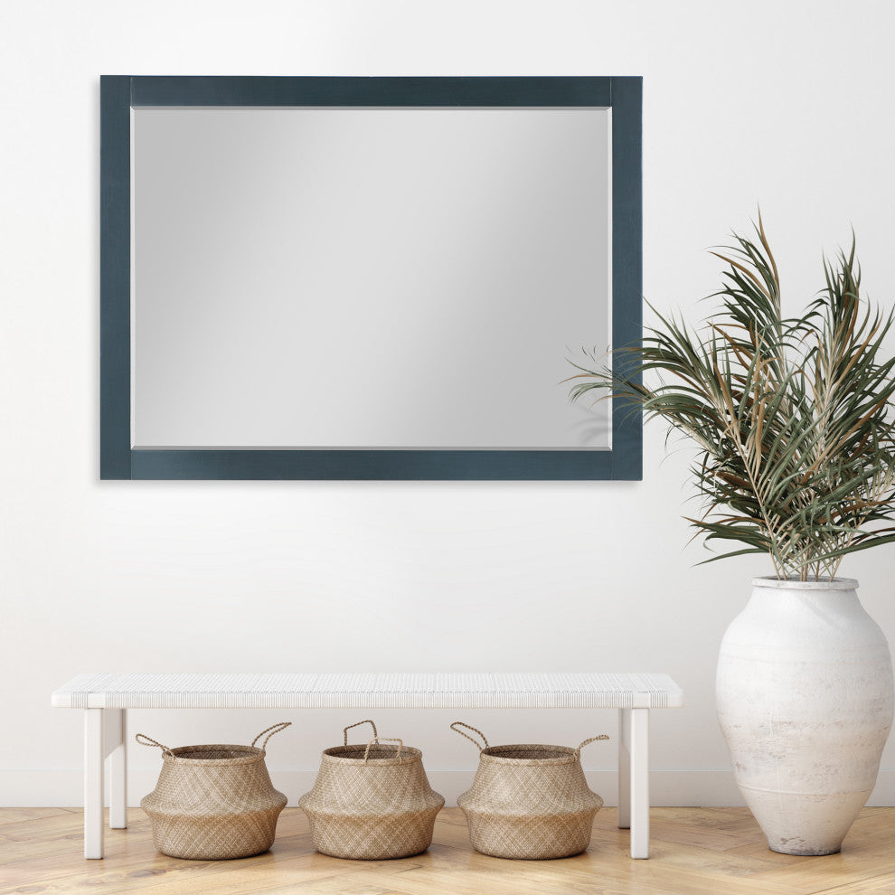 Maribella Rectangular Bathroom Wood Framed Wall Mirror, Classical Blue, 48"