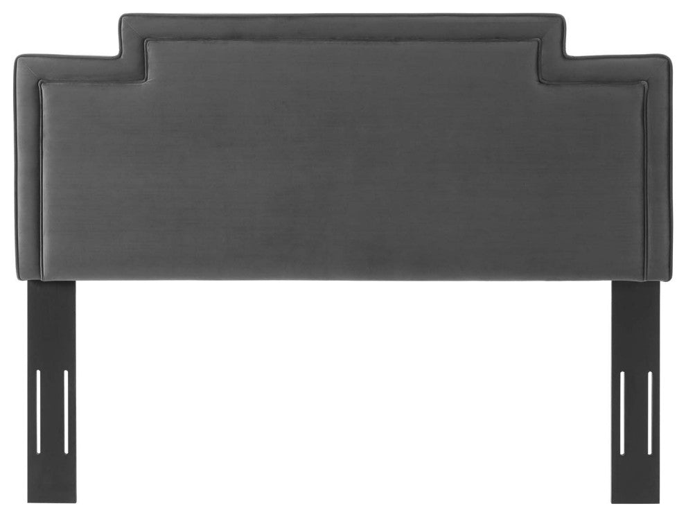 Headboard, Twin Size, Charcoal Gray, Velvet, French, Mid Century Guest