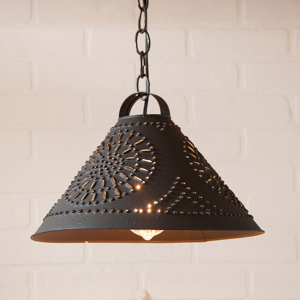 Hitchcock Shade Light Tin Pendant in Textured Black