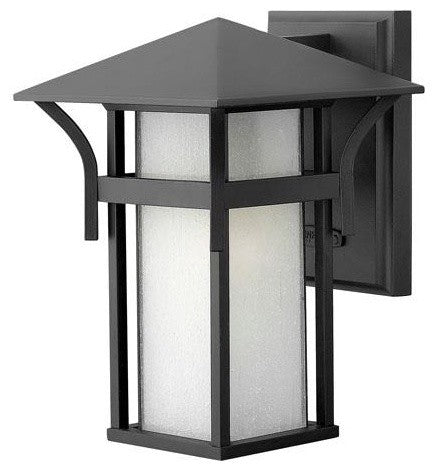 Harbor Small Outdoor Wall Sconce, Satin Black With Etched Seedy Bound Glass