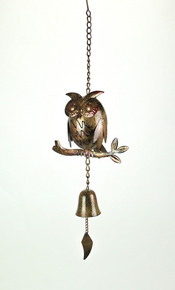 Decorative Metal Owl Mottled Finish Wind Chime Sculpture