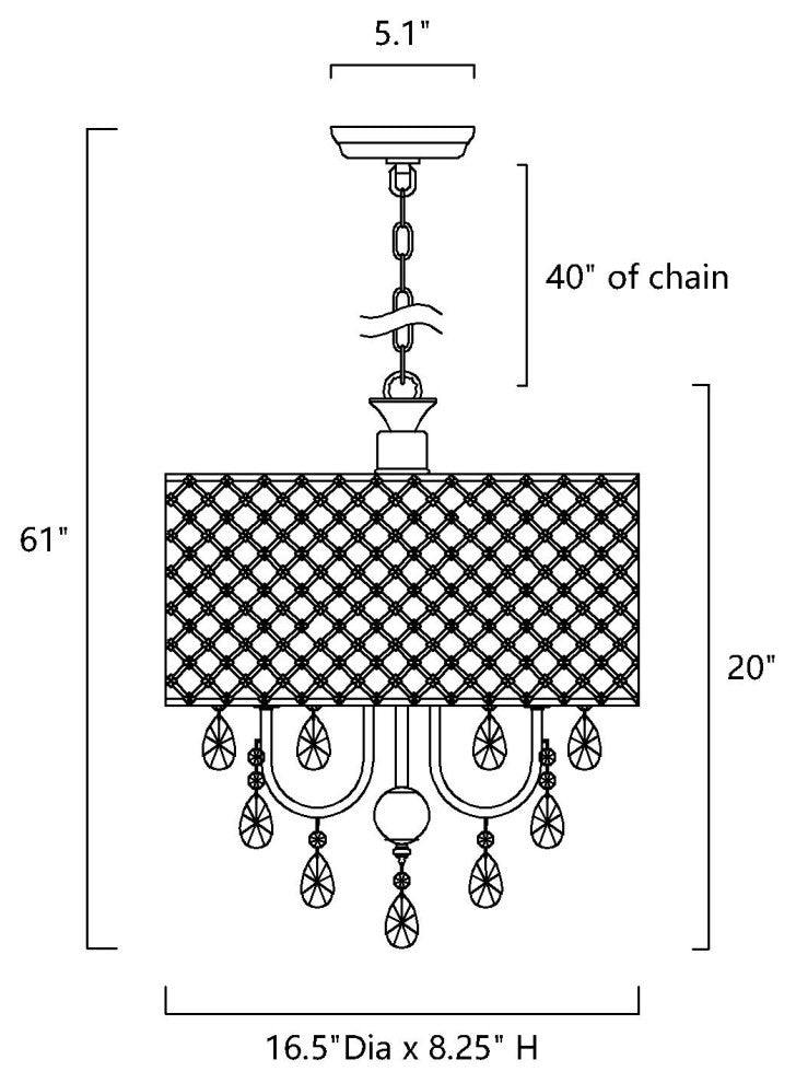 4-Light Rose Gold Round Beaded Drum Chandelier With Hanging Crystals