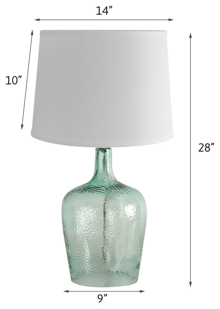 19"h Artisanal Hand-Blown Aqua Green Sea Glass Coastal Style Table Lamp, White L
