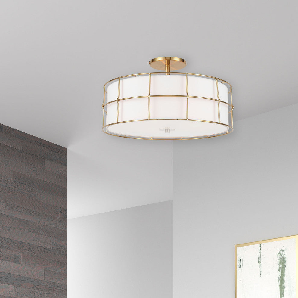 Transitional Semi Flush Mount Bedroom Light Alcala, Aged Brass