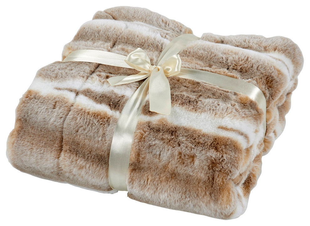 Tip Dying Two Tone Faux Fur Throw, Brown White