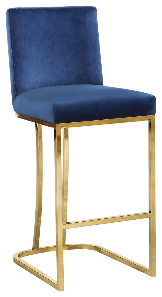 Heidi Upholstered Counter Stool, Navy, Gold, Velvet