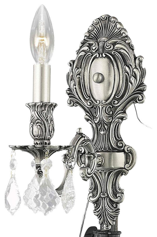 Elegant Monarch Wall Sconce, Pewter Finish With Royal Cut Crystal