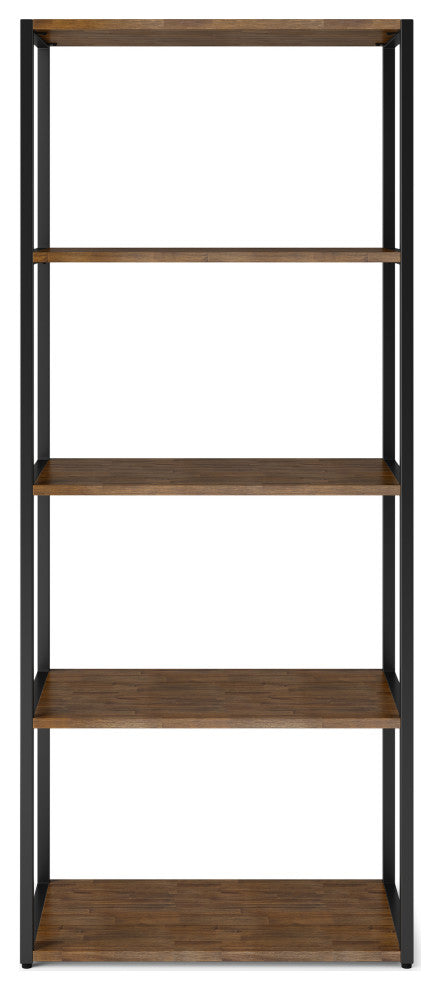 Ralston Solid Acacia Wood Bookcase, Rustic Natural Aged Brown