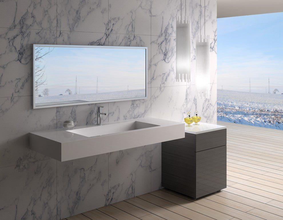 ADM Large Rectangular Wall Mounted Sink, White, 47", Matte White