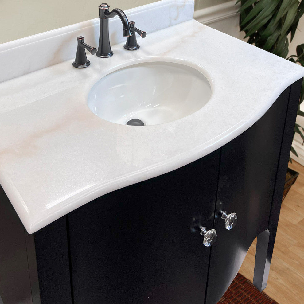 36" Single Sink Vanity, Wood, Black , White Marble