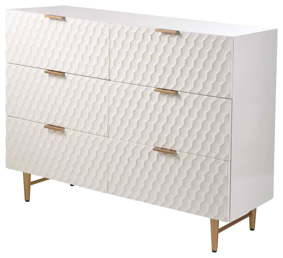 Lexi Six Drawer Accent Dresser With Gold Handles Cream and Gold Finish