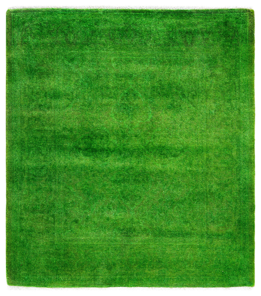 Overdyed One-of-a-Kind Hand-Knotted Area Rug Green, 3' 2" x 3' 7"