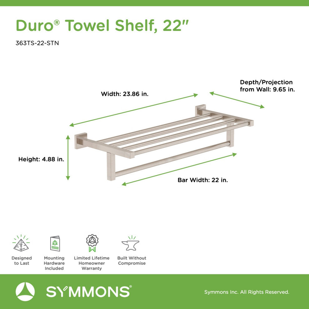 Duro 22 inch Towel Shelf with Mounting Hardware, Satin Nickel