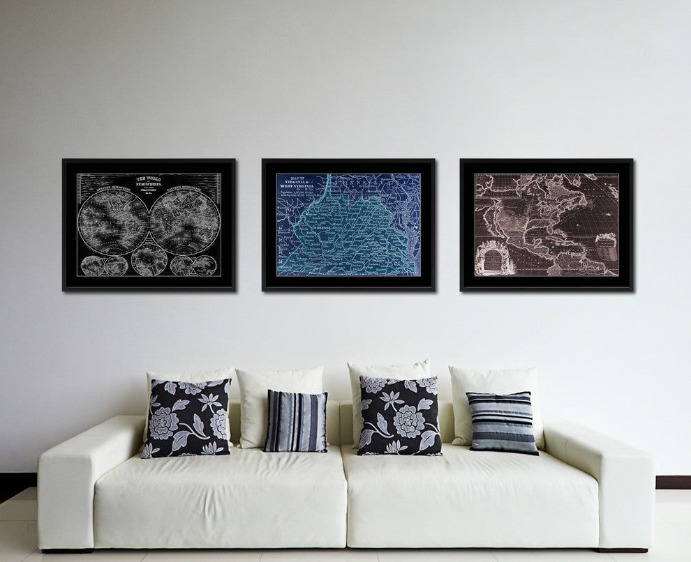 Virginia West Virginia Vintage Vivid Color Map Canvas, 28"x37"