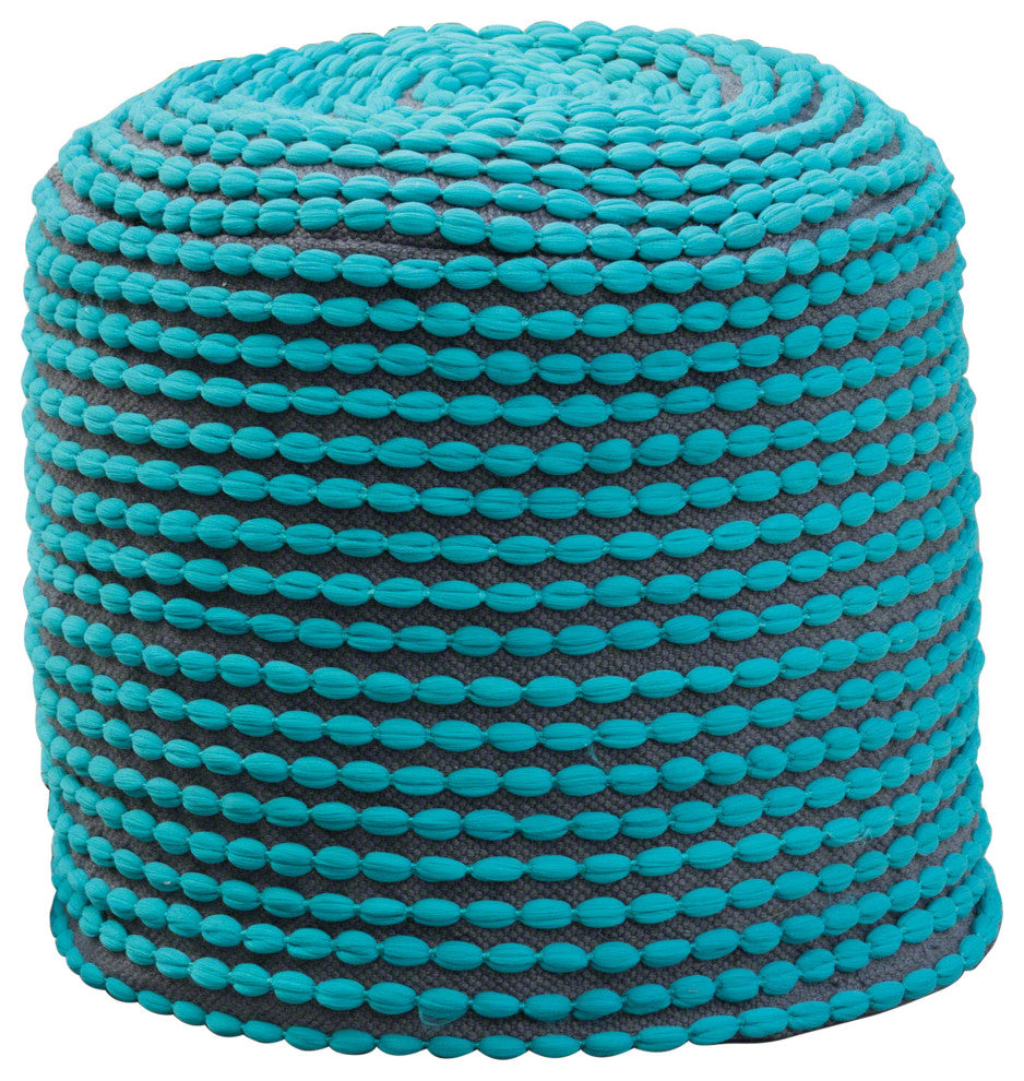 GDF Studio Collier Outdoor Handcrafted Cylinder Pouf Ottoman, Turquoise