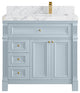 Paris 36" Right Offset Bathroom Vanity, Blue Heather 2" Calacatta Poannazo