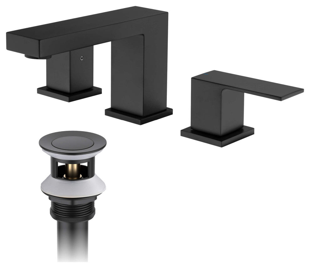 Cube 8" Widespread Bathroom Sink Faucet With Drain Assembly, Matte Black